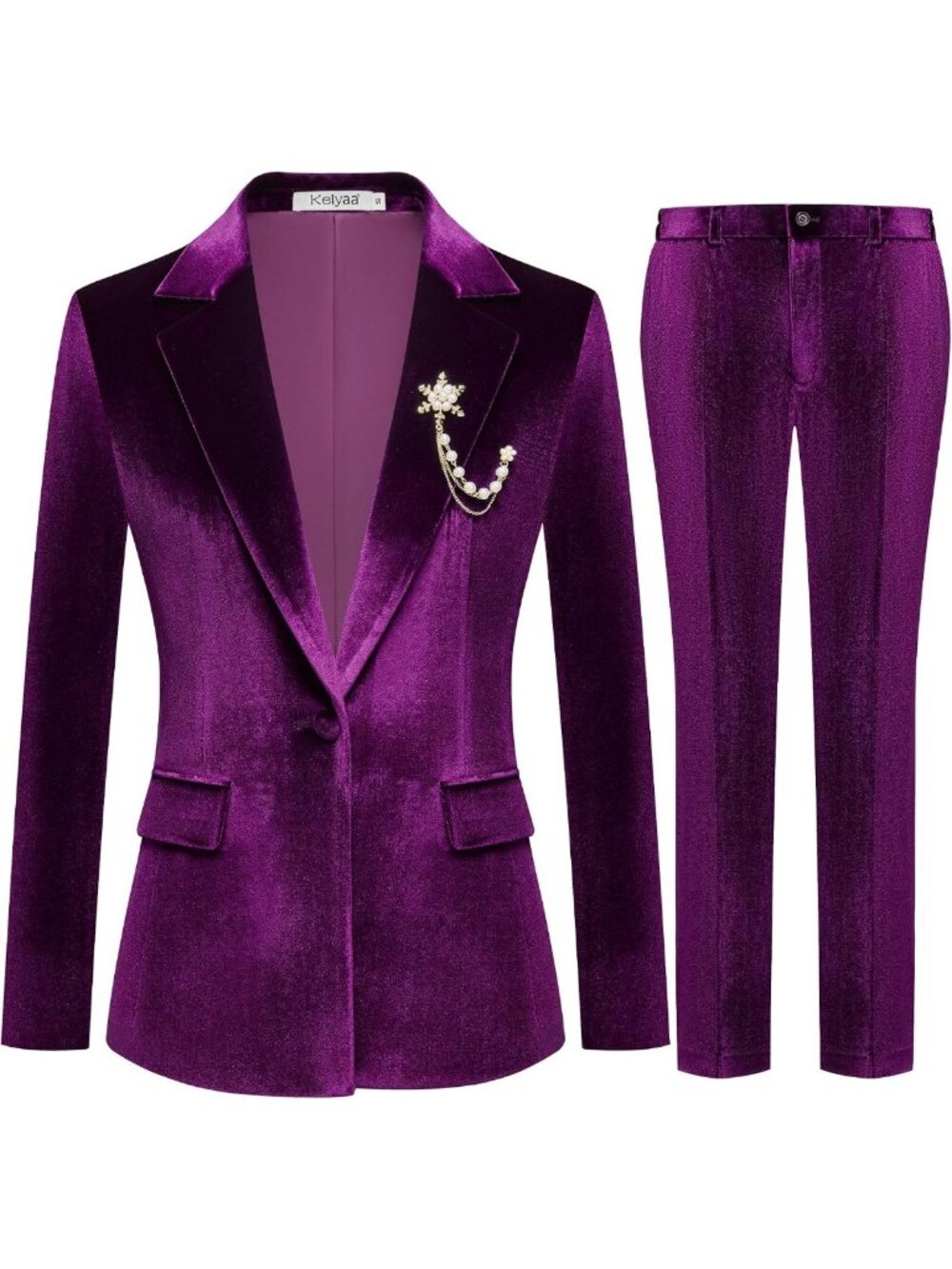 Chic Women's 2-Piece Velvet Tuxedo Blazer & Pants Set - Dressy Outfit for Events